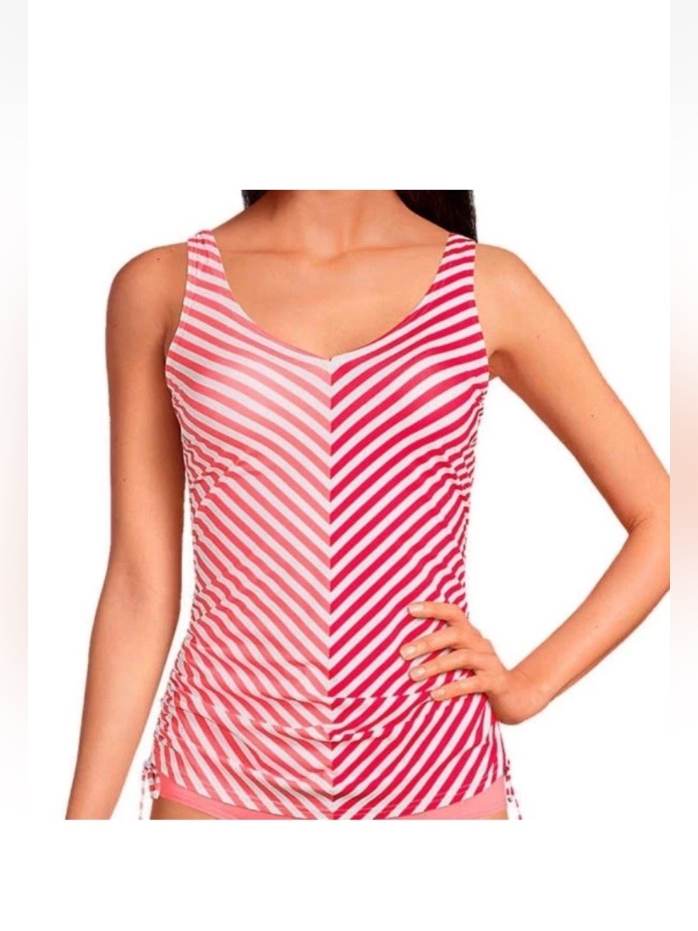 12 DD and XL Lands' End Pink and Dark Pink Striped Tankini Top